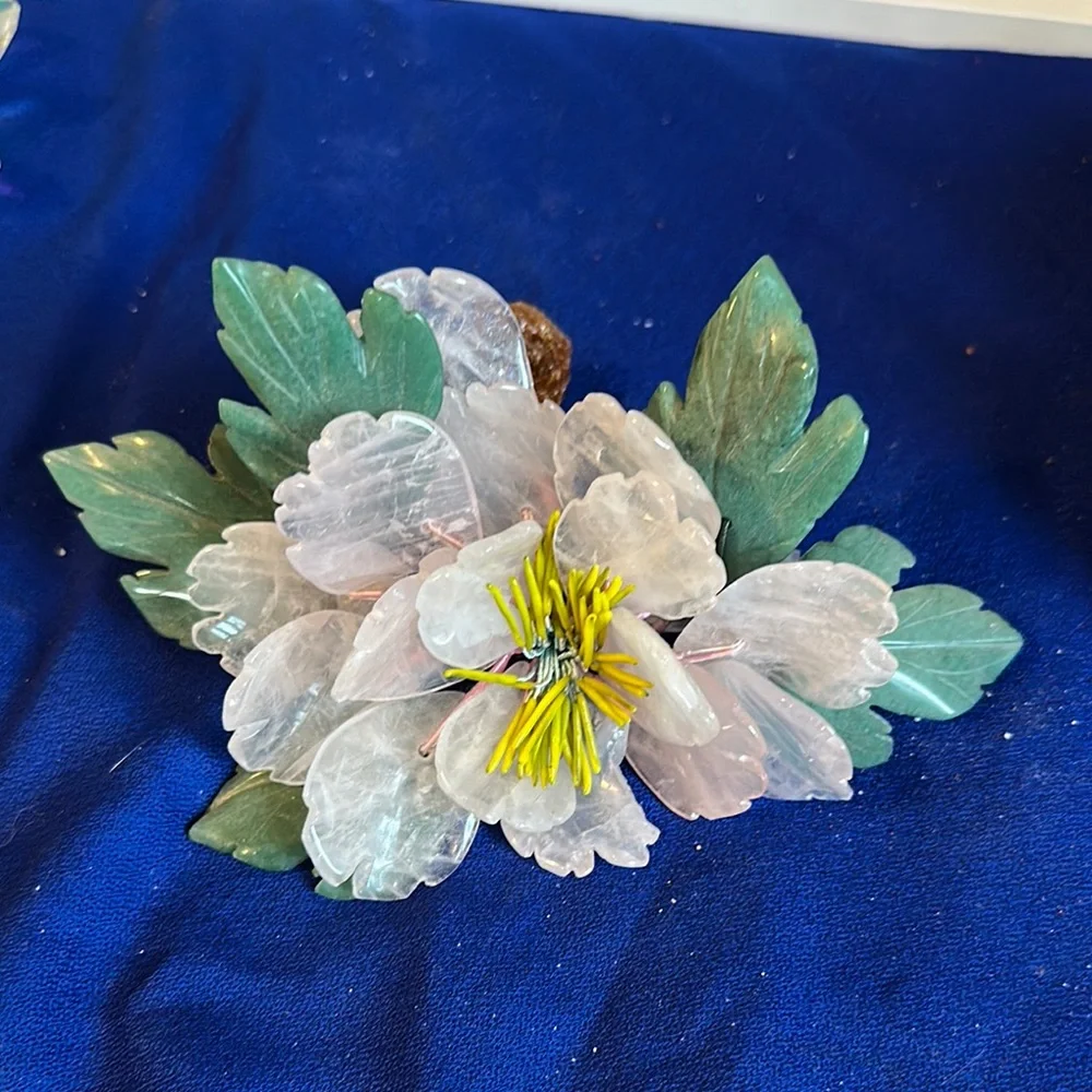Elegant Calcite Crystal Flower Arrangement - Green Pink and Yellow Accents
